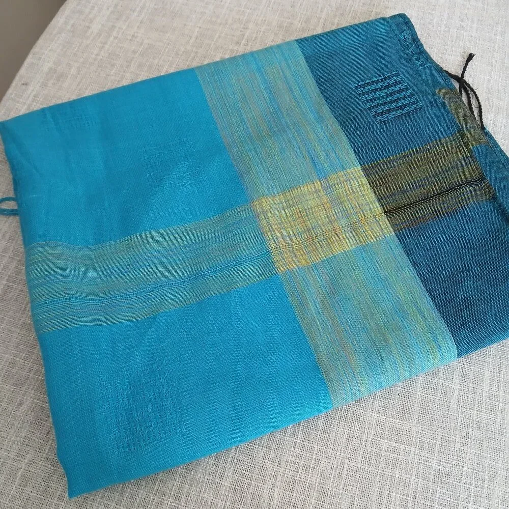 Woven Aqua, Blue Green and Black Long Scarf Shawl